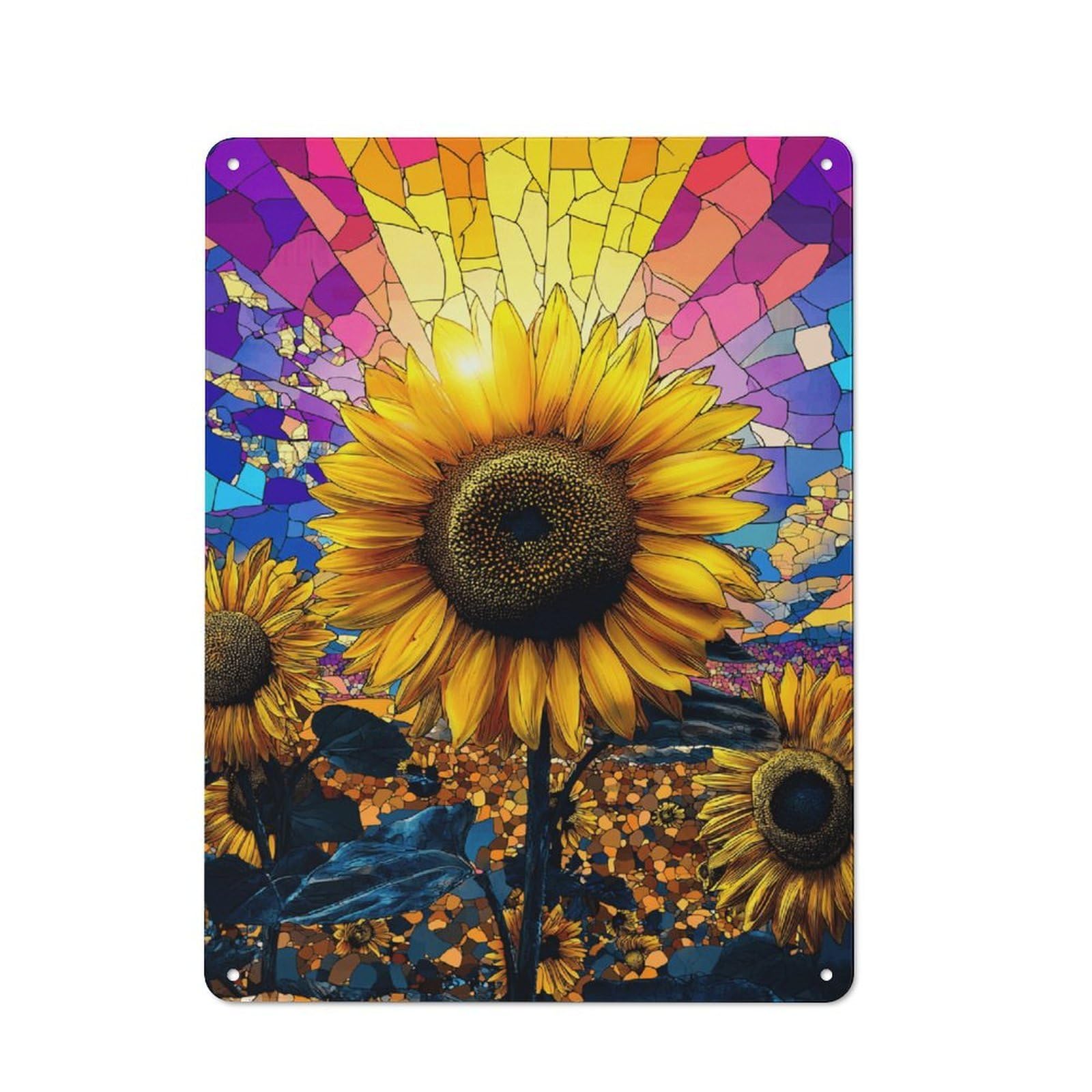 Stained Glass Sunflowers Vintage Tin Sign 40x30cm for Home Office Or Studio, for Metal Sign Collectors, for Living Room And Hallway Decor