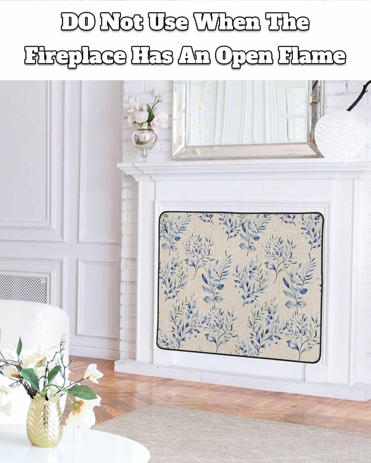 Elegant Flower Magnetic Fireplace Cover 39"x32",Decorative Fireplace Blanket Insulation Cover for Heat Loss,Indoor Outdoor Fireplace Draft Stopper Covers Protectors,Leaves Watercolor Botanical Plant