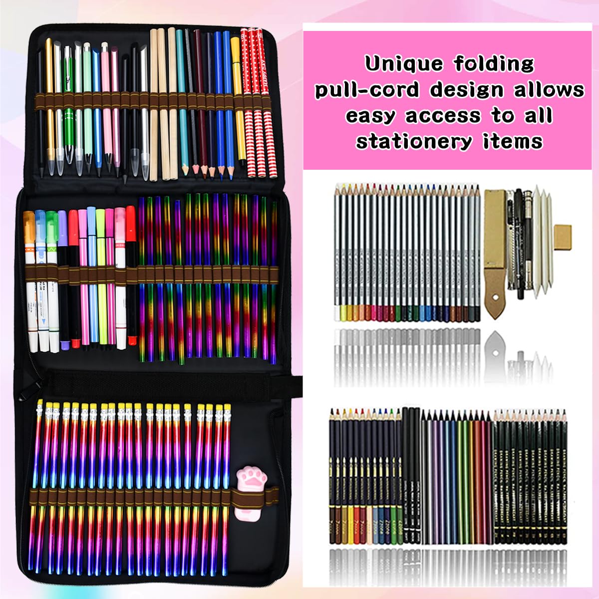 Astuccio Portapenne 72 Scomparti | Tessuto Oxford, Design Pieghevole | Per Matite, Pennarelli E Penne - Foto 6