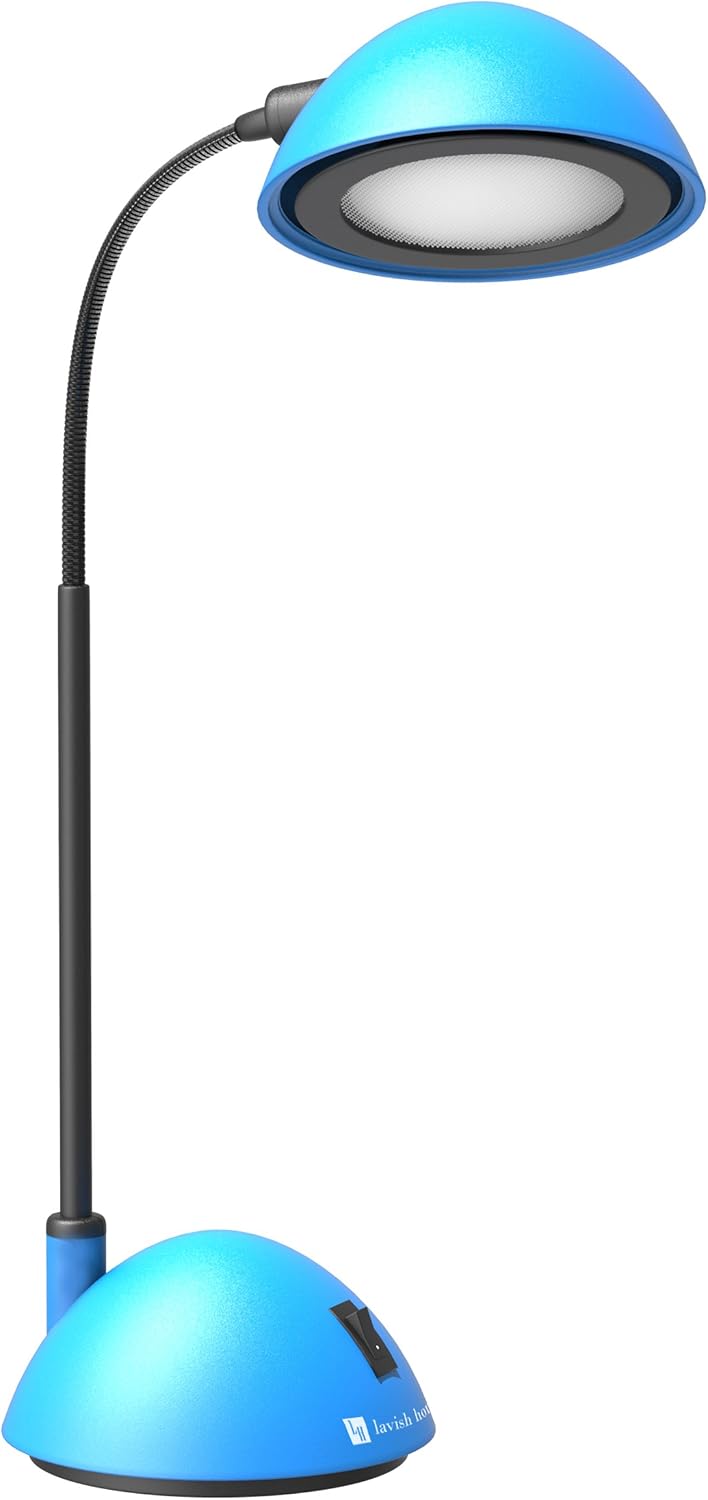 Lavish Home 72-L081-BLU Desk Lamp Adjustable Gooseneck for Reading, Crafts, Writing- Modern Design Light for Bedroom, Home, Office, and Dorm, 21" x 5" x 5", Blue
