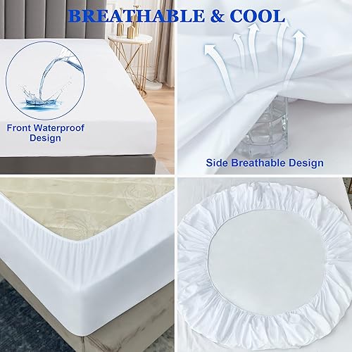 Miniatura 4 de Protector de colchón impermeable, suave y transpirable, lavable a máquina, sin ruido, con bolsillo profundo de 14 pulgadas, tamaño individual, color