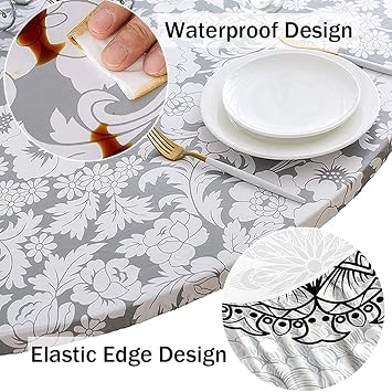 3D Dreamcatcher Round Tablecloth for Circular Table, Morbuy Waterproof Table Cloths Stain Resistant Dust-Proof Wipeable Table Cover for Home Party Kitchen Dinning (Bronzing feather,180cm)
