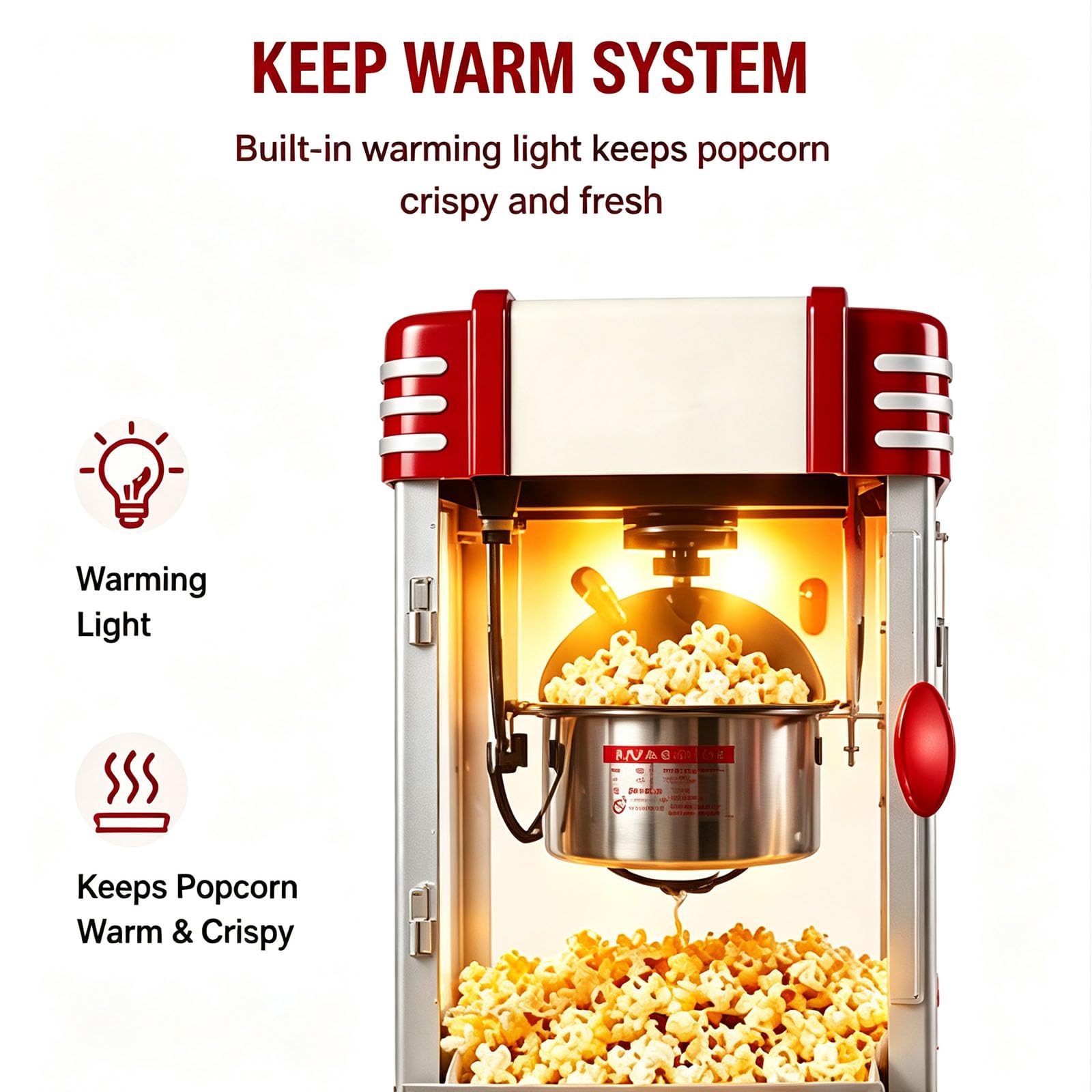 Maszyna do popcornu 310 W, ze stali nierdzewnej, z funkcją utrzymania ciepła i programatorem czasowym do szybkiego wytwarzania popcornu, idealna do barów z przekąskami, imprez domowych, kin i stoisk z