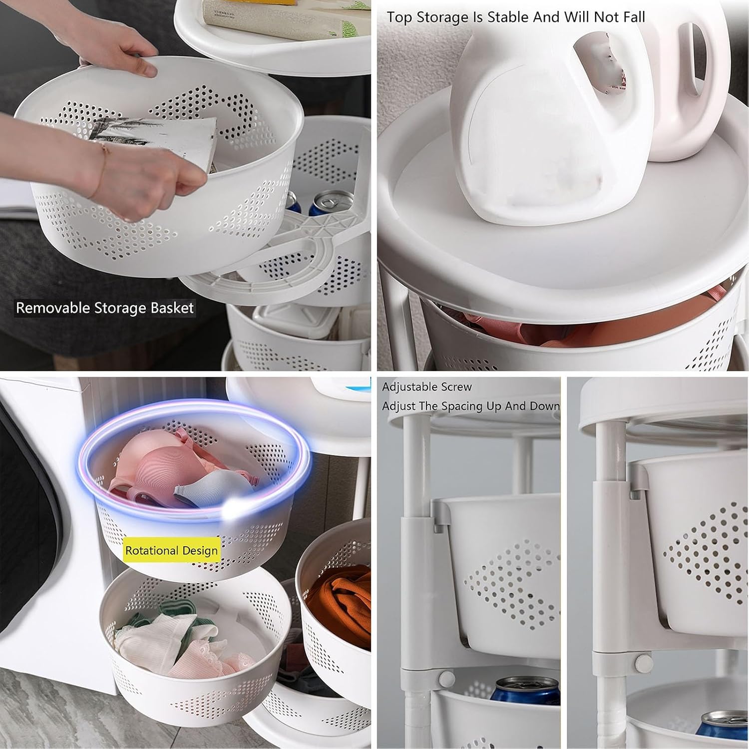 Rotating Fruit and Vegetable Shelf,Multi-Layer Storage Rotating Basket,Bathroom Shelf with Wheels,Height Adjustable,Space-Saving(5 Tiers)