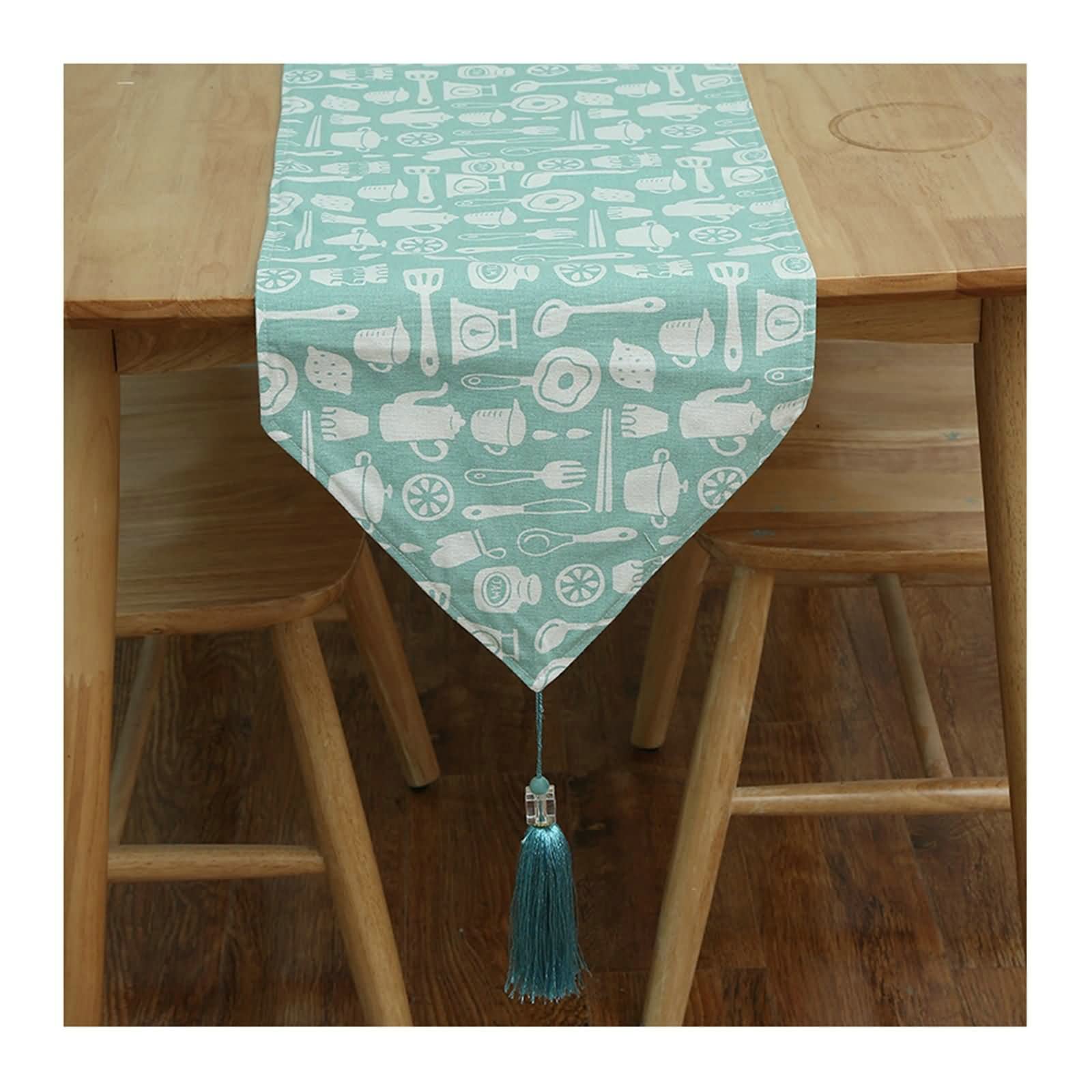 Chemin de table motif de vaisselle chic en lin et coton durable