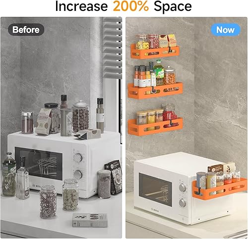 Miniatura 22 de Paquete de 4 estantes magnéticos para especias para refrigerador, organizador de especias, estante magnético móvil con 4 ganchos para organización