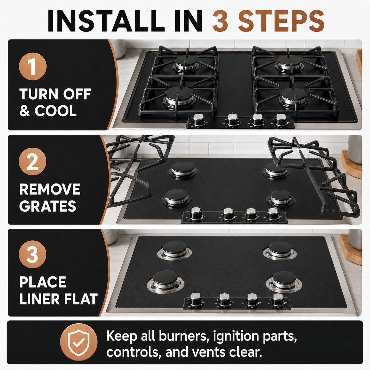 Stove Top Protector for Samsung Gas Range Stove Top, Custom Fit Ultra Thin Reusable Burner Splatter Spill Guard Protective Cover Liner - NX60A6711SG/AA image 3