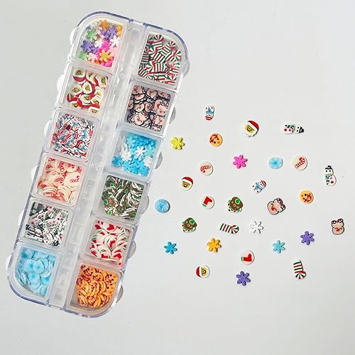 Miniatura 3 de 2 cajas de rebanadas de arte de uñas de Navidad, 3D de arcilla polimérica de Navidad, mini rebanadas de copo de nieve, Papá Noel, lata de caramelo,