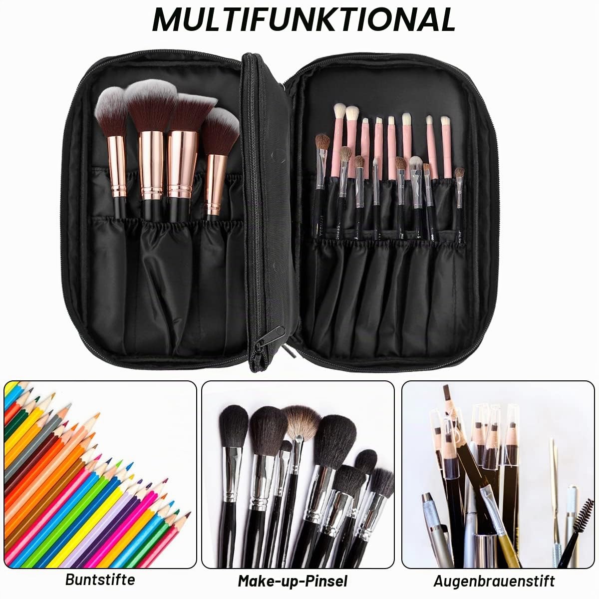 Discoball Professioneller Pinselbeutel, Täschchen für Beauty, Kosmetik, Makeup aus Faserstoff, schwarzer Reisebeutel für Pinsel-Set