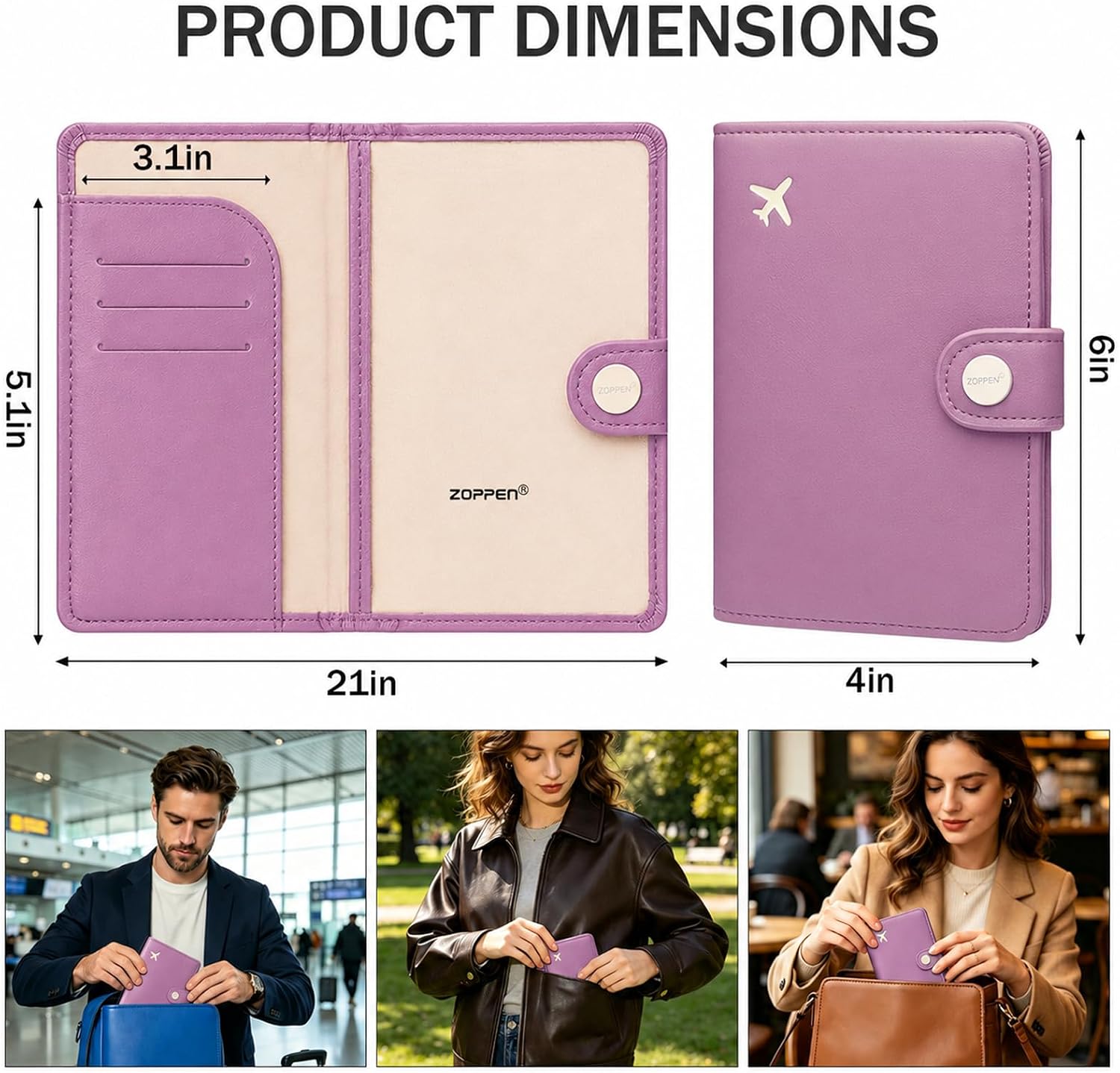 ZOPPEN Passport Holder RFID Blocking Travel Wallet, Elegant Purple image 2