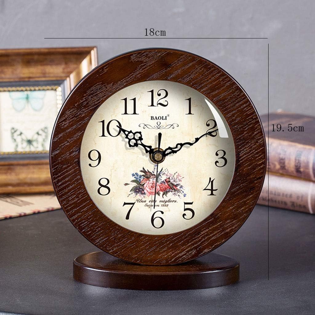 Retro Desk Clock Retro Table Clock/Deskclock -European Solid Wood Clock Simple Living Room Silent Table Clock Modern Bedroom Creative Pendulum Clock Table Clock (Size : 18 * 13 * 19.5cm/8in)