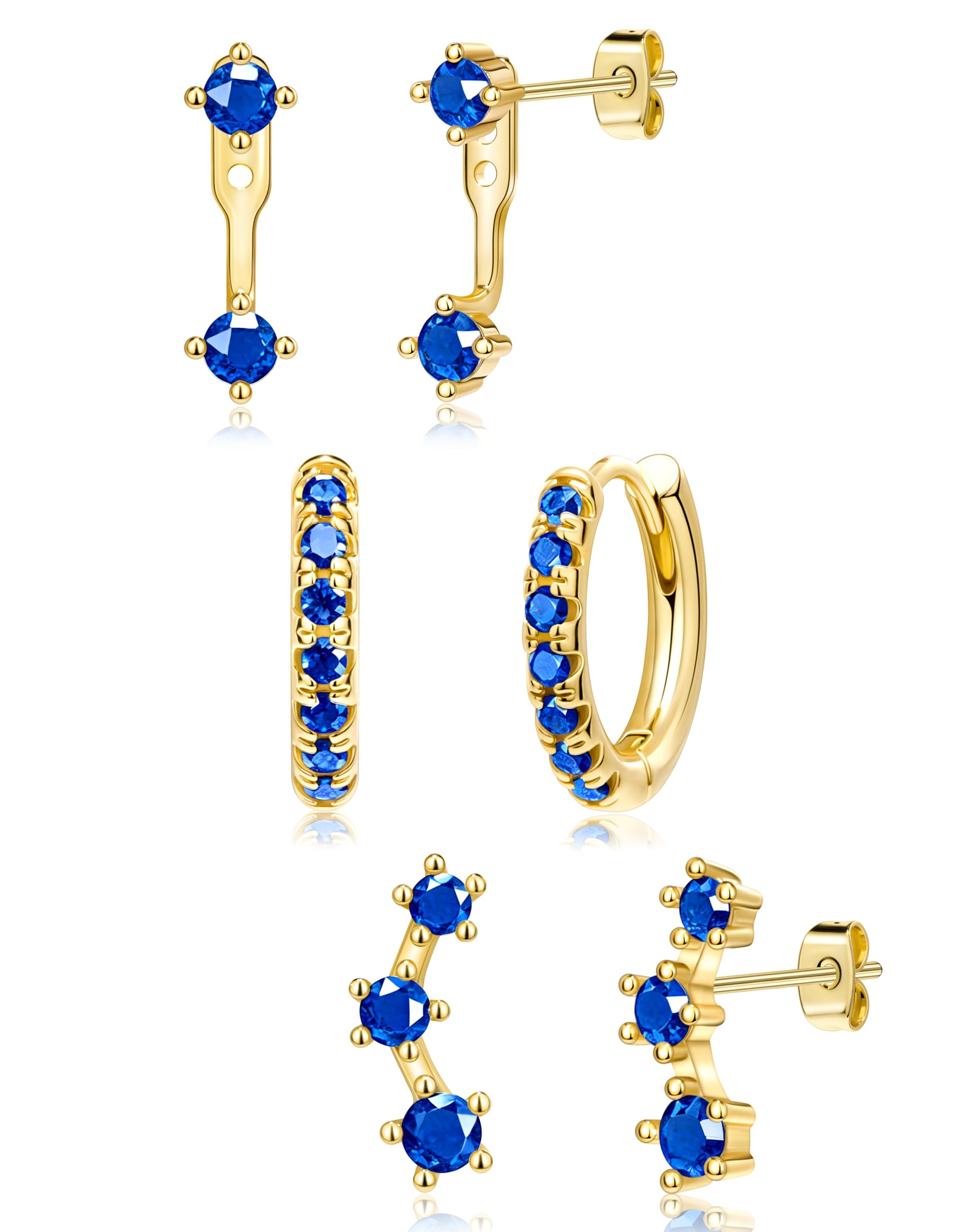 Trendy Small Earrings Stack for Women, 3 Pairs Gold Plated Hypoallergenic Dainty Cute Stud Huggie Jacket Set, Women Fashion Accessories Holiday