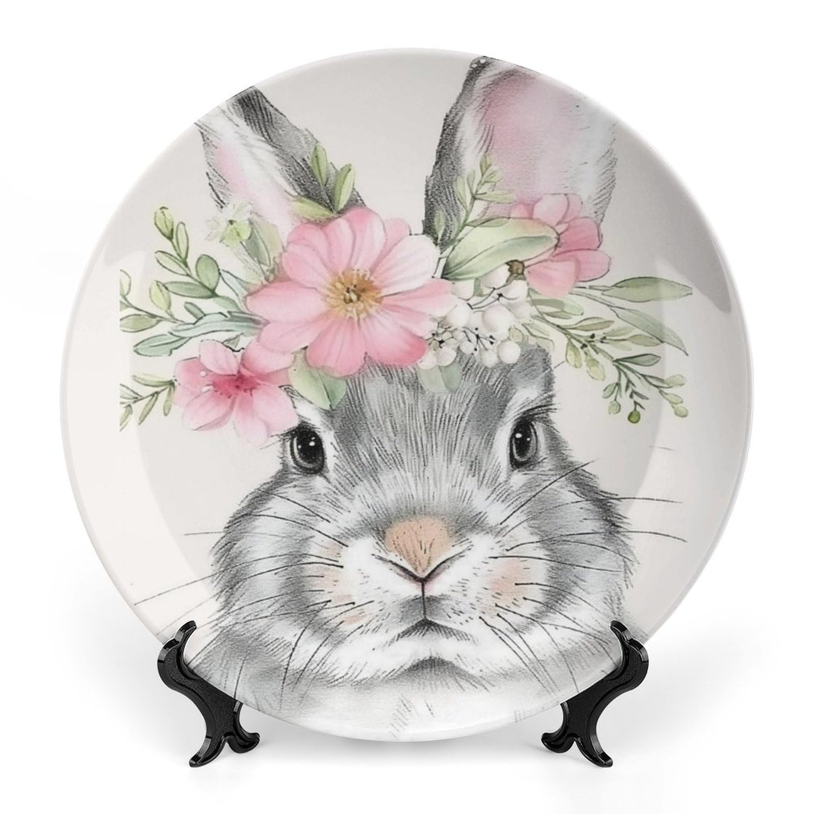 Kjdfhk Easter Bunny Bone China Decorative Plate Ceramic Decorative Plate for Home Office Wall Decor, with Vertical Stand Decorative Plates for Home Club