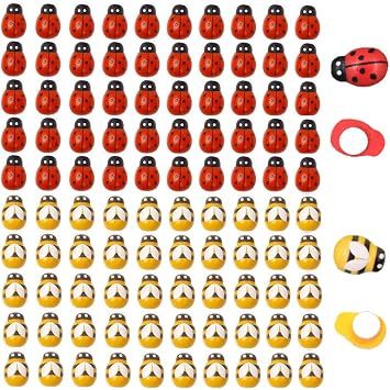 120pcs Wood Bees and Wood Ladybugs Flatback Bees Wooden Ladybugs Self-Adhesive Embellishments for Craft Scrapbooking Baby Shower Birthday Party Decoration