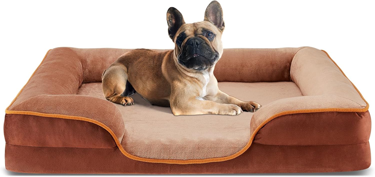 DUMOS Dog Beds, Orthopedic Medium Large Dog Bed, Machine Washable with Memory Foam, Waterproof Comfort Pet Beds with Sides, 35×25 Inch Medium Sized Brown