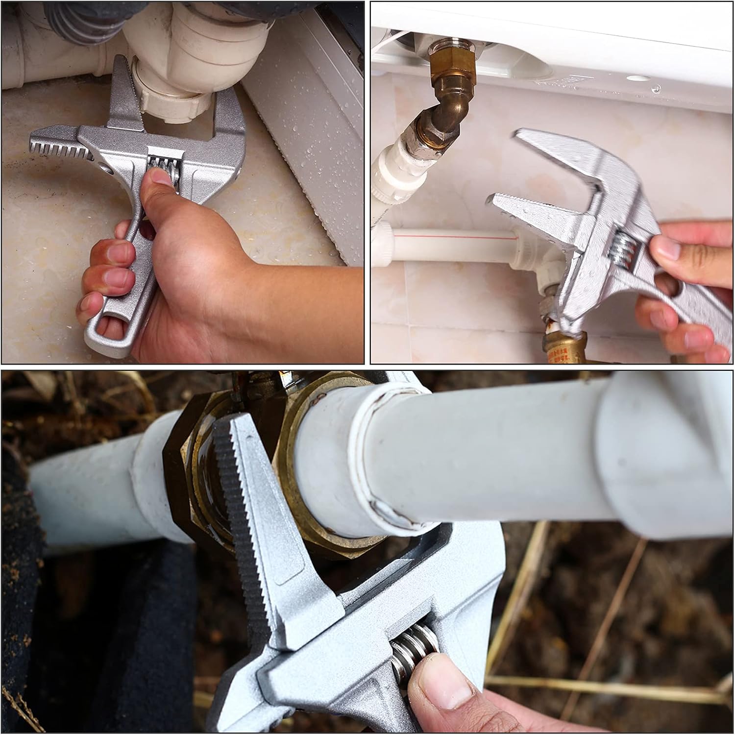 MNKNENG 2 Pack Wide Adjustable Wrench 2.68 Inch Big Opening Wide Jaw Spanner Wrenches Adjustable Bathroom Pipe Wrenches Tool