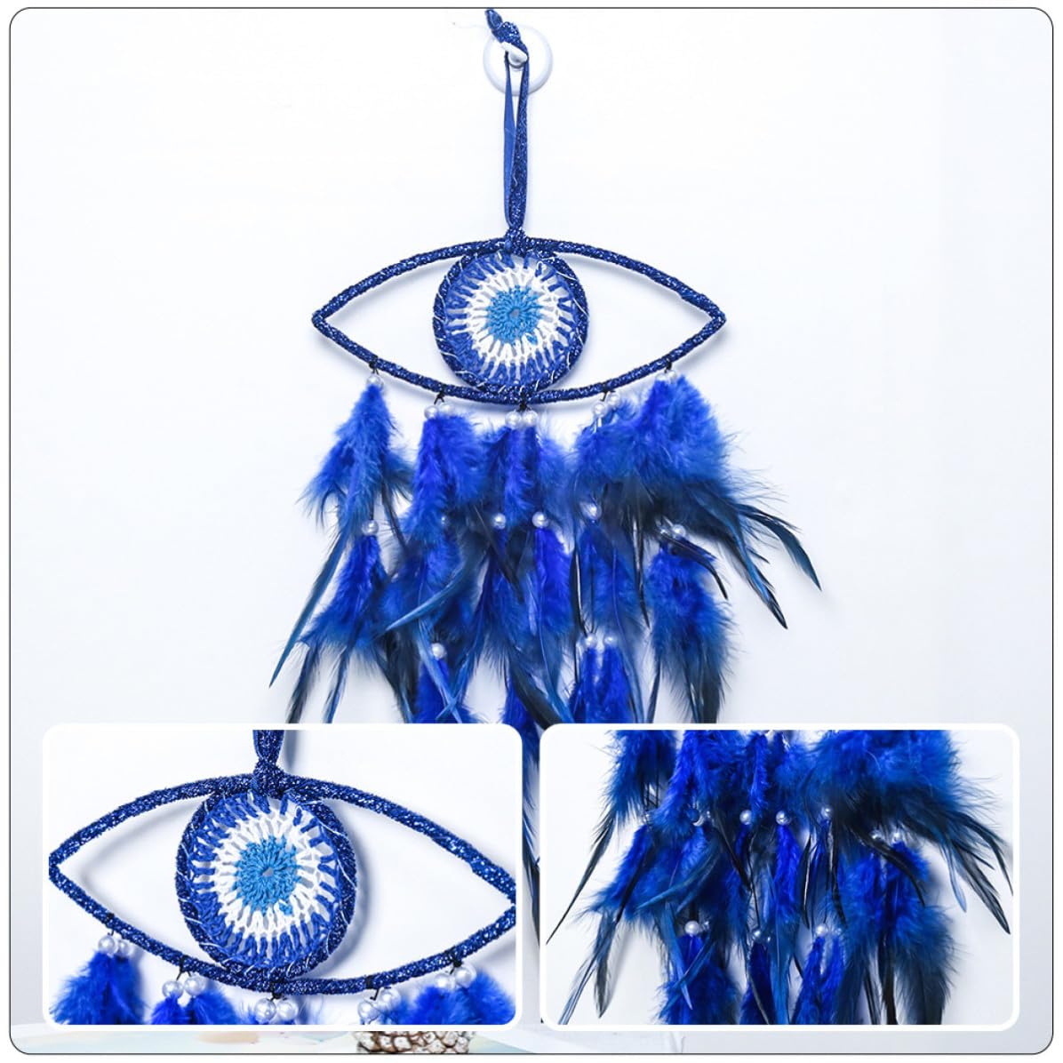 Abaodam 4 Piezas Atrapasueños Colgante de Mal de Ojo Plumas y Hierro Azul, Decoración para Colgar Pared Adecuado Decoración del Hogar Diseño Único y Cordón