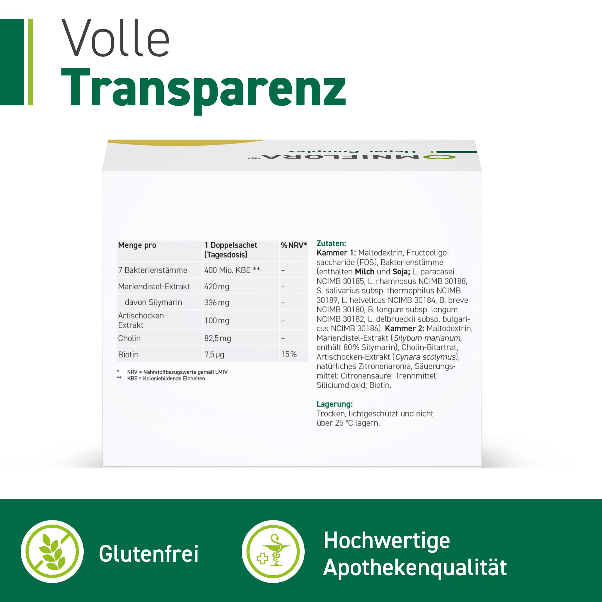 Omniflora Hepar Complex – Mariendistel, Cholin & 7 Kulturen – 30 Sachets | Cholin für eine normale Leberfunktion · Mit Mariendistel, Artischocke & 7 Bakterienkulturen · 2-Kammer-Sachet · Glutenfrei