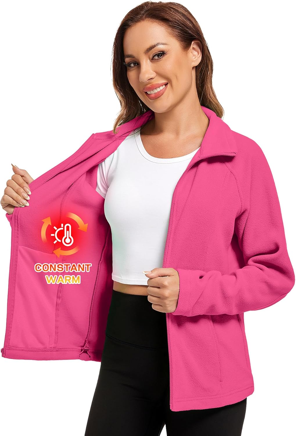 Women's Fleece Lightweight Jacket Full Zip Fall Warm Zipper Pocket Jacket for Women - Image 4