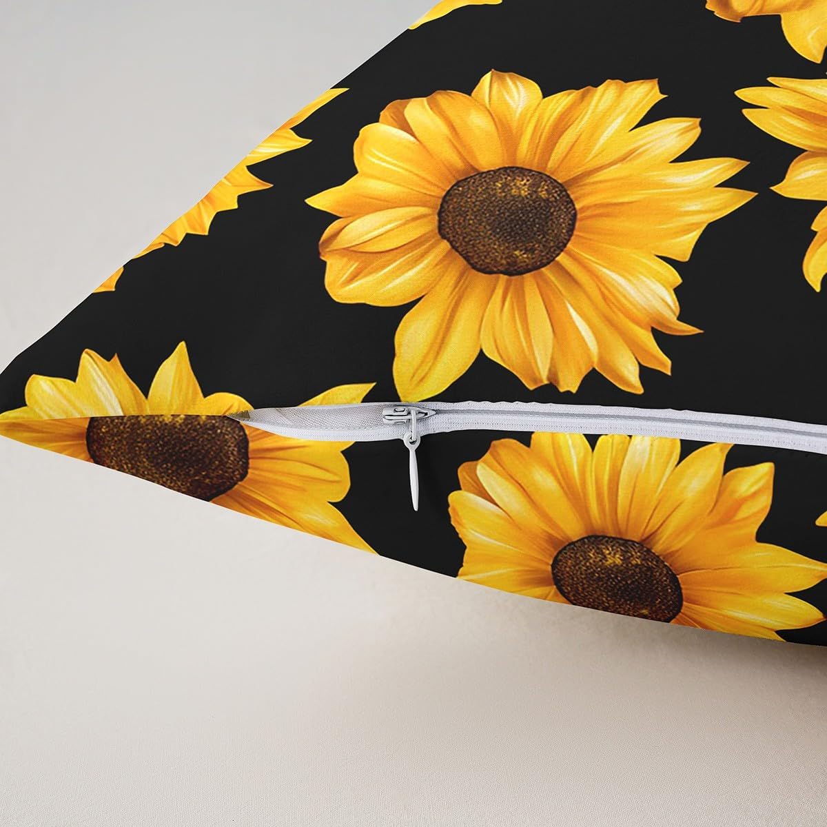 Pack of 4 Sunflower Decorative Throw Pillow Covers,Soft Floral Print Square Cushion Case Set for Couch Sofa Bedroom Living Room,Yellow Flowers Pattern Black Pillow Cases Pillowcases,16x16 Inches