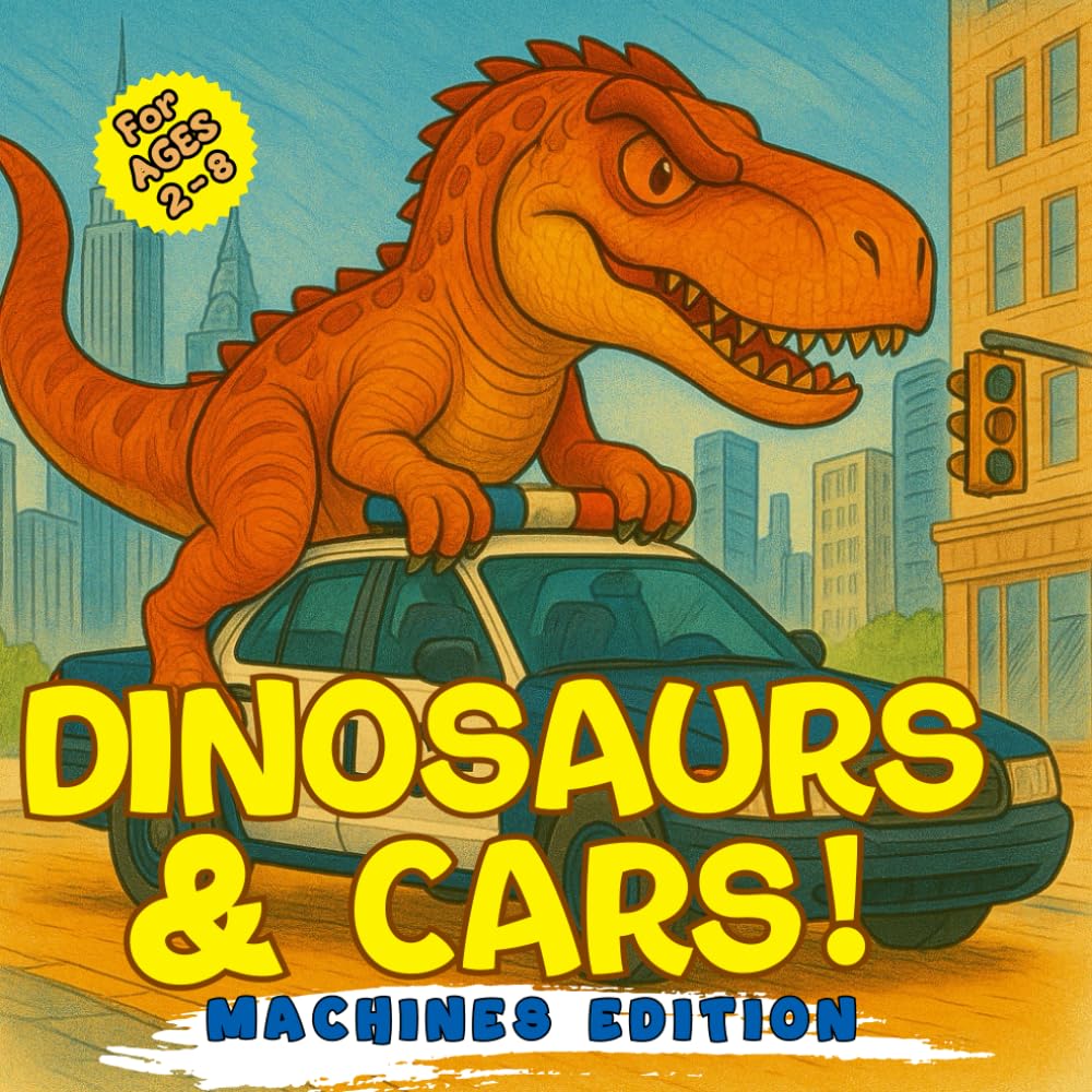 Dinosaurs & Cars! Colorful and Coloring Book - Machines Edition: Awesome facts! Dino-themed vehicles! (activity book for kids Ages 2-8) (Dinosaur Edition For Kids)