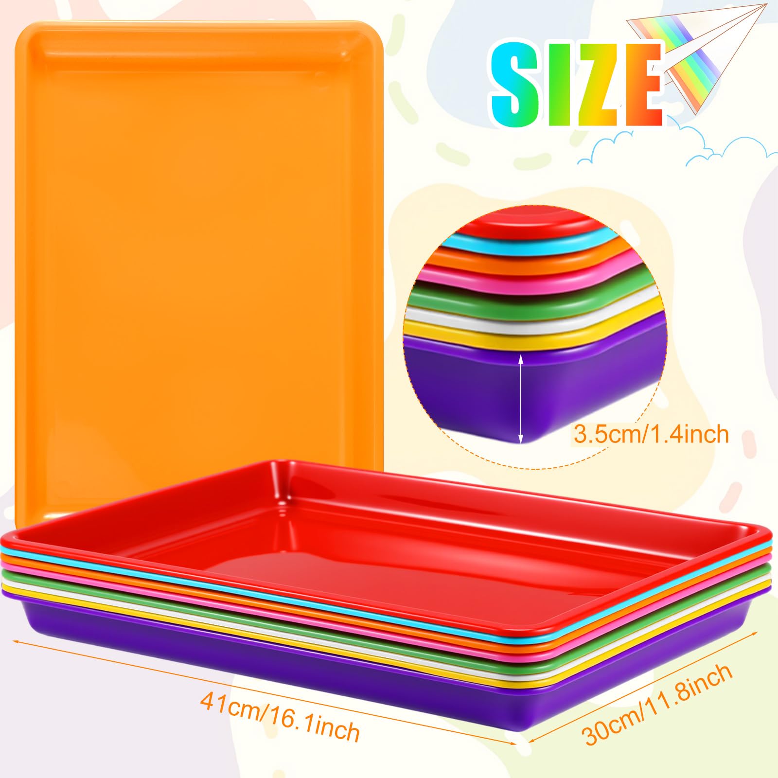 Maitys Flache Kunststoff-Tabletts, 40 x 30 cm, sensorische Aufbewahrung, Papierablage, stapelbar, Klassenzimmer, für Büro, Zuhause, Organizer, Bastelbedarf, 15 Stück (lebendige Farben)