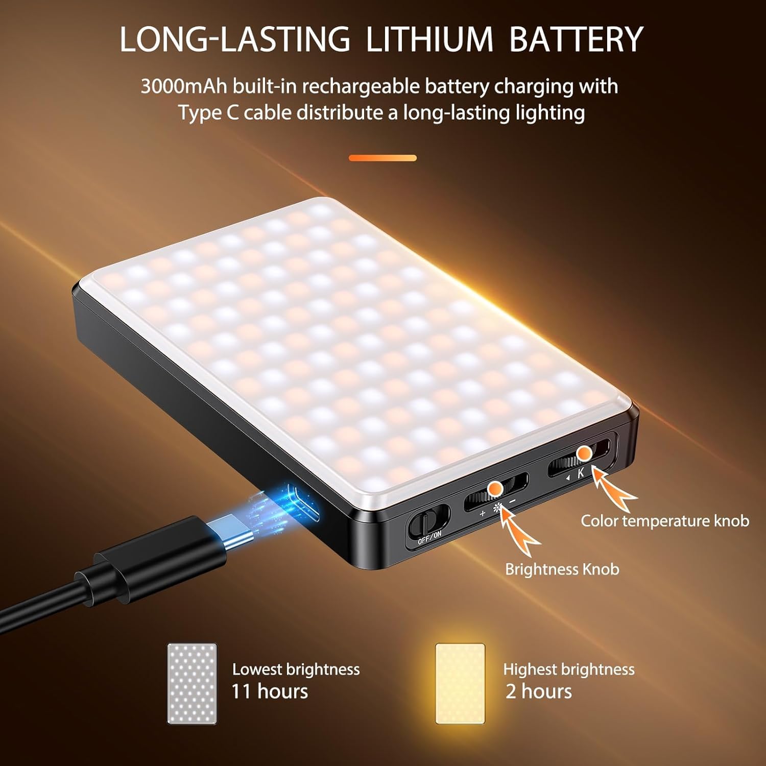 Selfie Licht Handy 120 LED 2500-9000K CRI 95+ 3000mAh mit Farbfilter | Professionelles Videolicht fotografische Lampe Dimmbares Videoleuchte Silikonhülle für Telefon Laptop Kamera