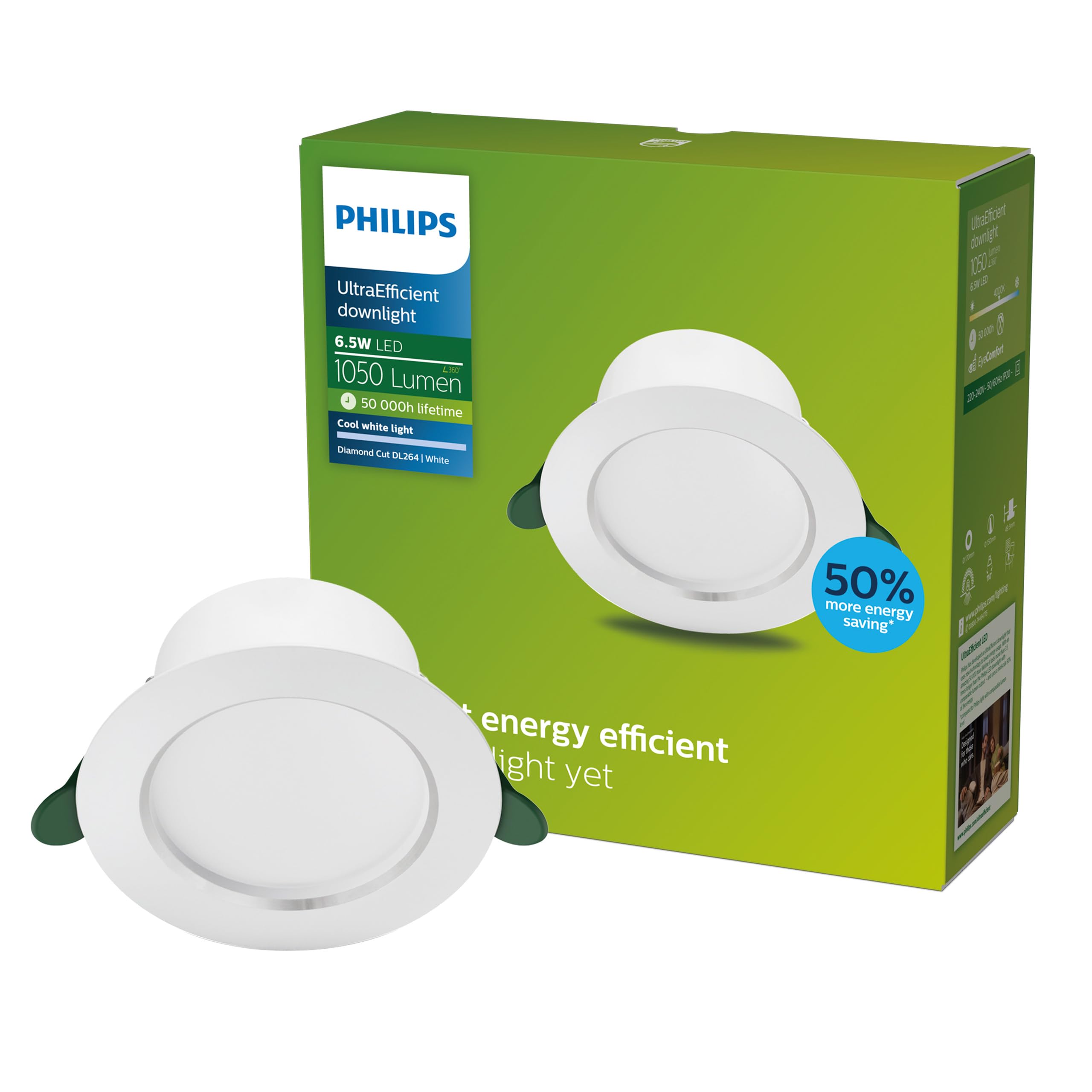 Philips Warm White Diamond Cut Ultraefficient Gen. 2 Recessed Spotlight 150Mm, 4000 K, 1050 Lumens, White