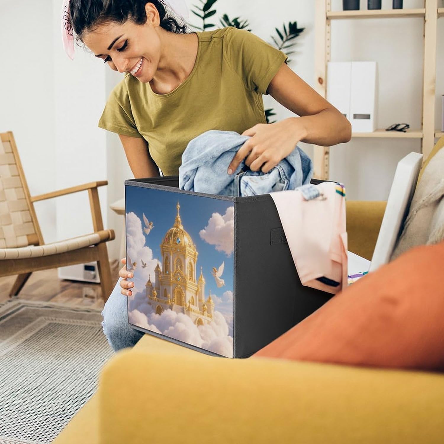 2-piece Oxford Cloth Storage Box Golden Palace Kingdom Printed Storage Box for Clothes/shoes Multi-purpose Wardrobe And Cabinet Storage