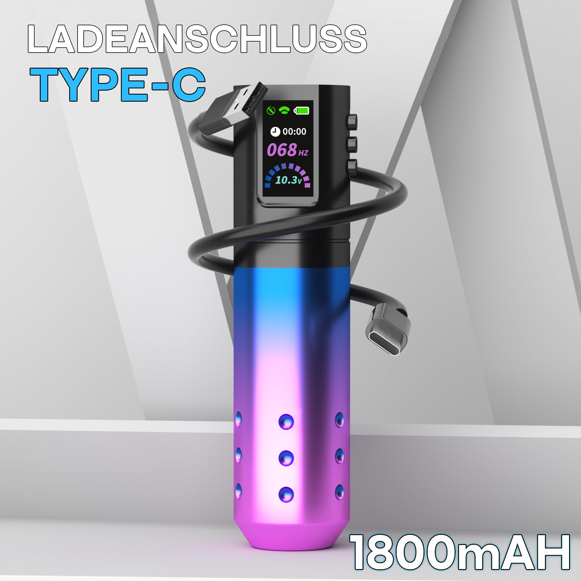 POSEIDON Tattoo Pen Kit, Kabelloses Tattoo-Machine-Set mit 2 Akkus & 20 Tattoo-Kartuschennadeln, LED-Display, Komplettes Tattoo-Zubehör für Anfänger