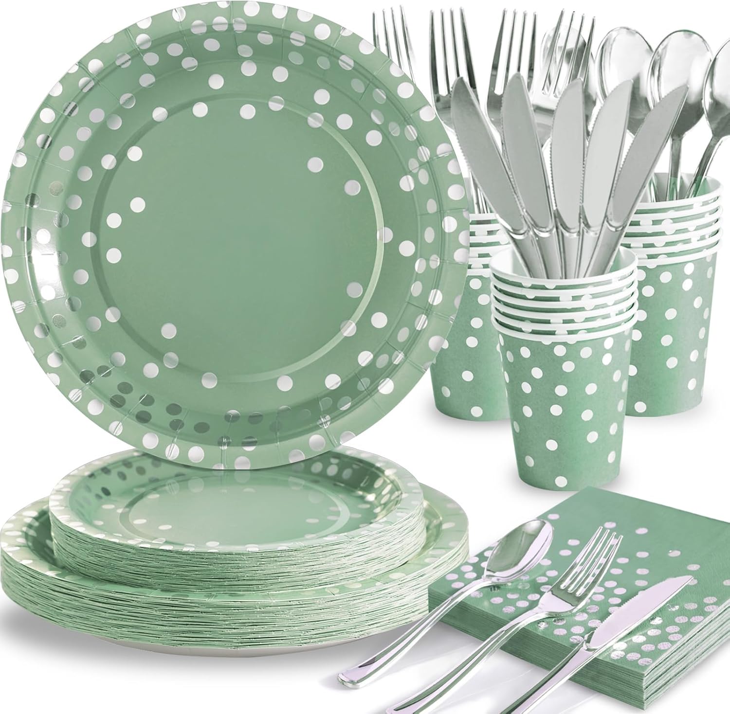 Gudvilla Sage Green Paper Plates168pcs Sage Green Plates Disposable Party Supplies