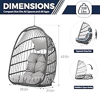 Vista 4 de Nicesoul Silla colgante para huevos al aire libre sin soporte, cesta de huevos para interiores con cojín, silla hamaca en forma de huevo de 350