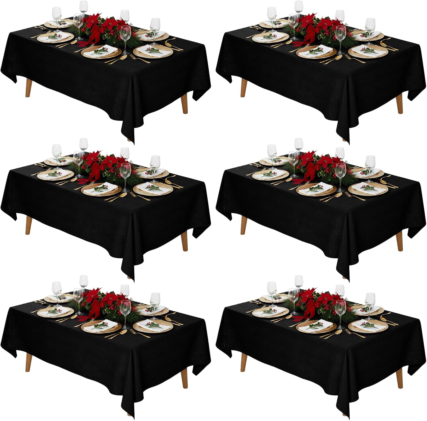 Fixwal 6 Pack Black Table Cloth for Rectangle Table, 70 x 120 Inch Polyester Fabric Tablecloths Rectangular Table Covers 6-8ft for Party, Banquet, Dining, New Year Decorations, Graduation