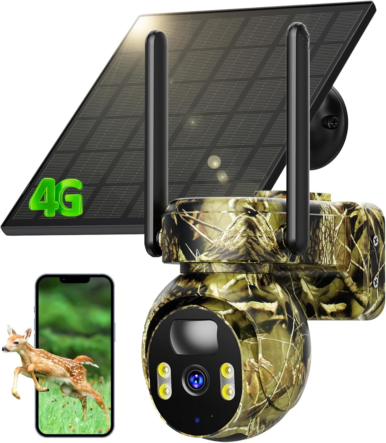LIWAN Cellular Trail Camera, 4G LTE Solar Trail Cameras with Solar Panel, Trail Cam Wireless Outdoor, Game Camera with Night Vision Waterproof Live View 360° PIR Motion Detection, Built-in Sim Card