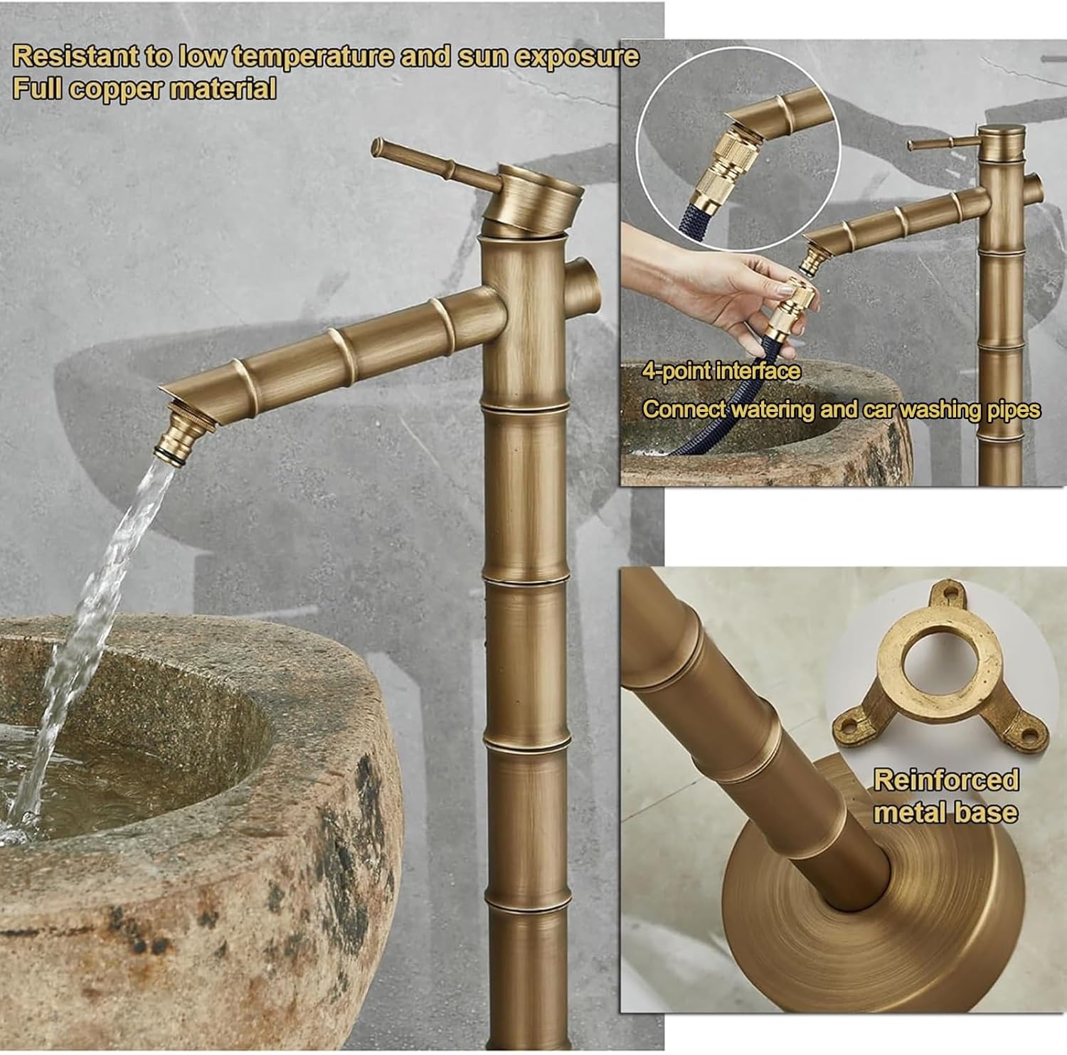 Outdoor Garden Water Column, All-Copper Antique Bamboo Antifreeze Faucet, Freestanding Floor Mounted Garden Water Faucet, Dispenser Hydrant Fountain Irrigation(Small)