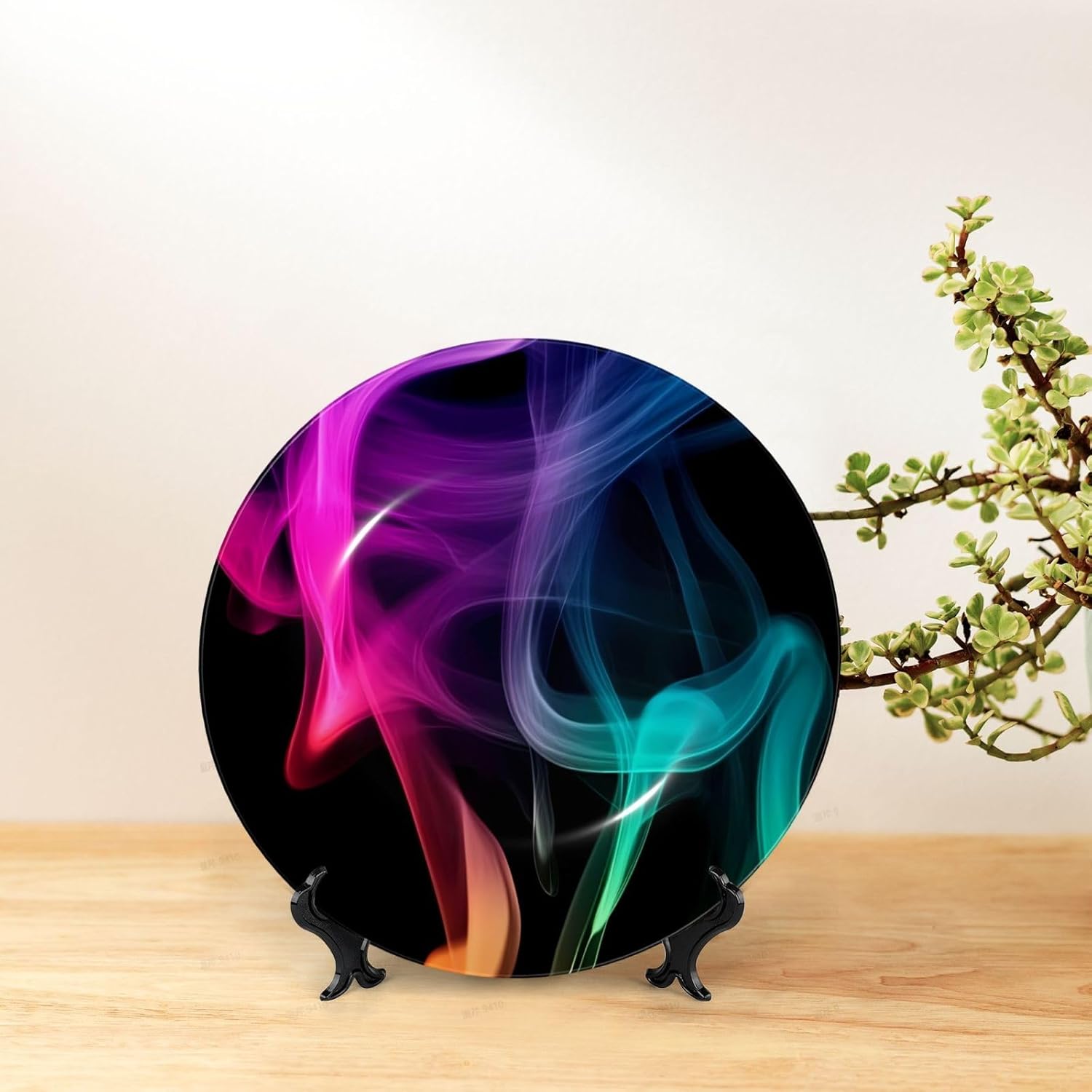 Colourful Neon Flame Style Ceramic Plate Display Home Display With Stand Wall Hanging Plate For Home Decor 10 Inch