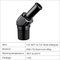 Vista 3 de EVIL ENERGY Adaptador de Conexión de Púa de Manguera 1/2" NPT Macho a 1/2" 45 Grados de Aluminio Negro