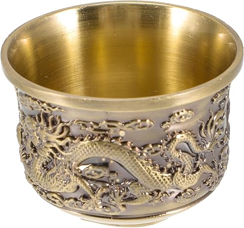 Luxshiny Tazas de té Kung Fu, taza de té de cobre chino, diseño de dragón chino y fénix, taza de degustación de té tradicional en relieve, taza de
