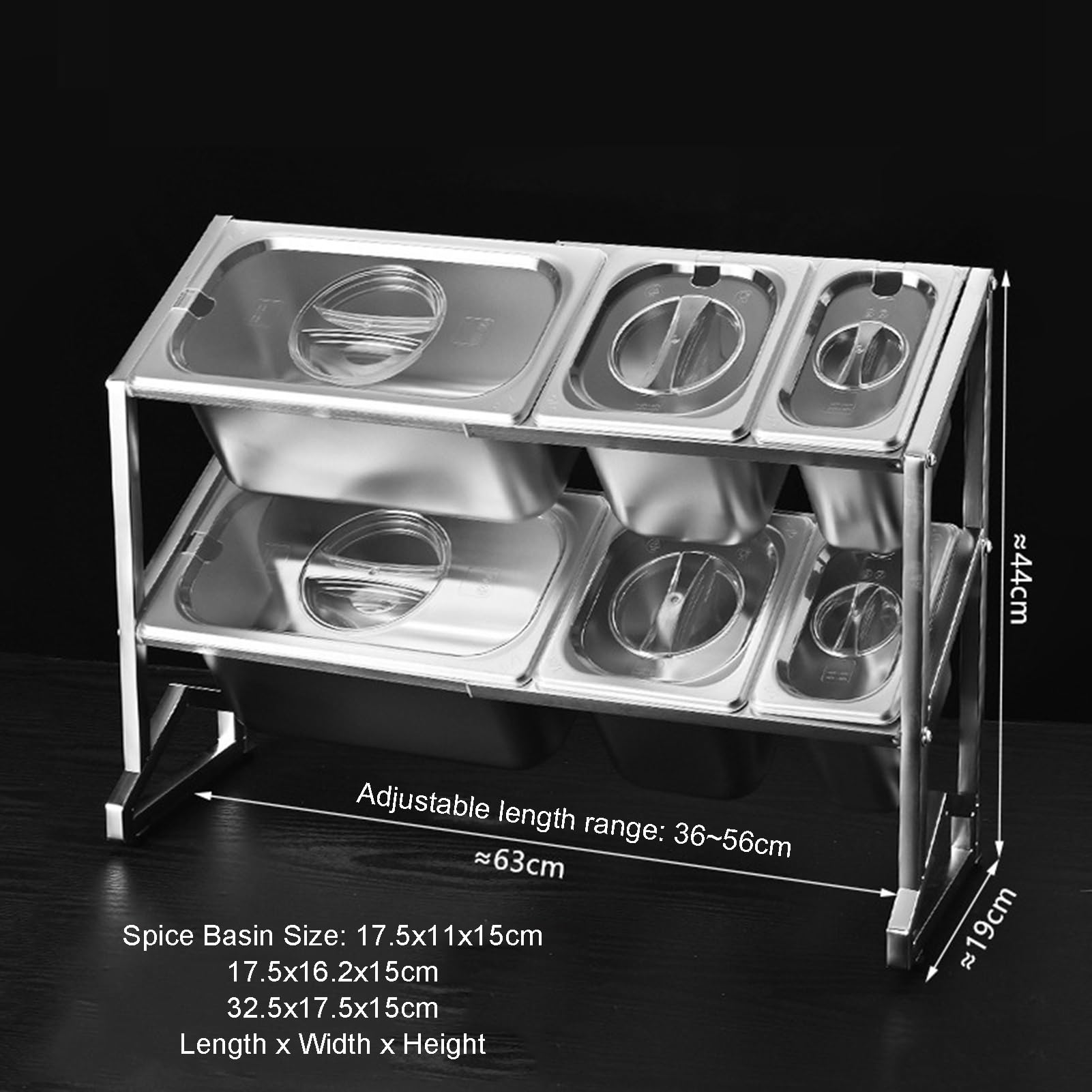 Set di Porta spezie espandibili, Organizer per condimenti, Dispenser per contenitori e spezie, Supporto da banco in Acciaio Inox per cucine e Buffet, Ideale per Salse, insalate, marmellate e