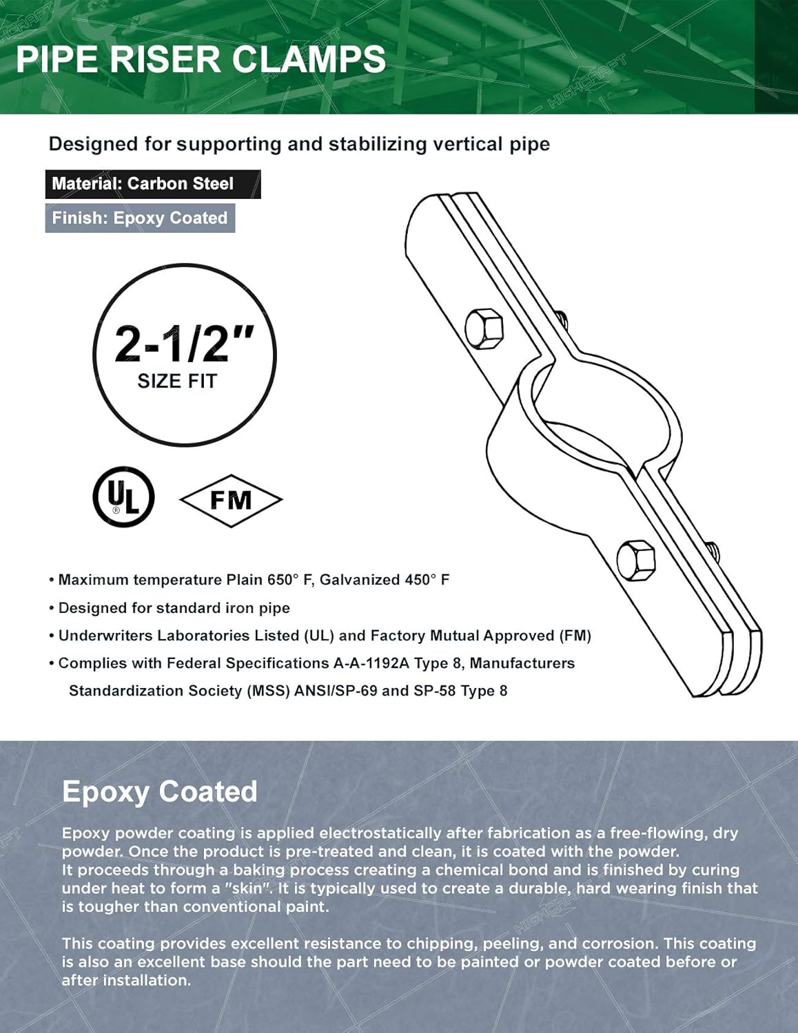 Highcraft DMST-FQ212 Riser Clamp Vertical Pipe Philippines | Ubuy