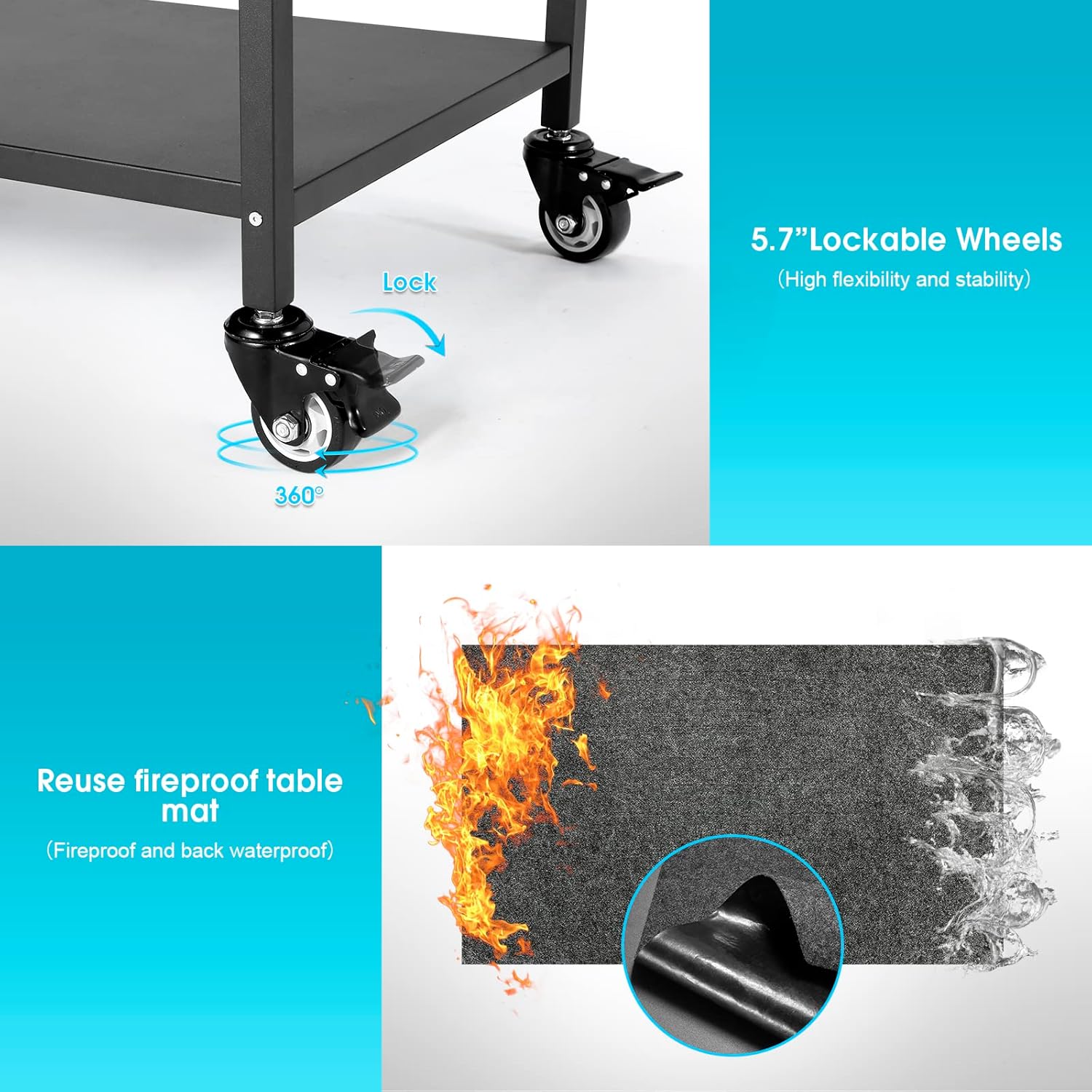 Outdoor Grill Table with Storage for Patio,Double-Shelf Movable Kitchen Cart Island Table on Wheels with Grill Mats,20" x 32" Multi-Functional Heavy Duty Kitchen BBQ Food Prep Table for Grill : Patio, Lawn & Garden