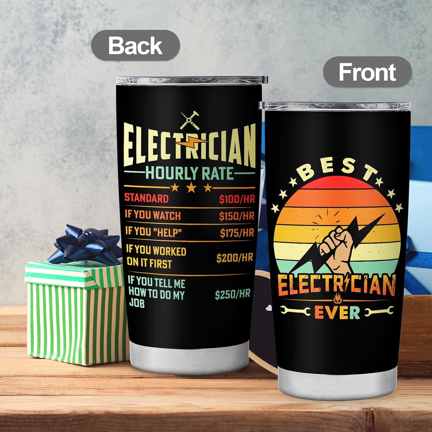 Electrician Gifts for Men,Electrical Engineer Gifts,Christmas Birthday Gifts for Electrician,International Electrician Day Gift for Dad,Husband,Son,Coworker,Travel Coffee Tumbler Mug 20oz - Image 2