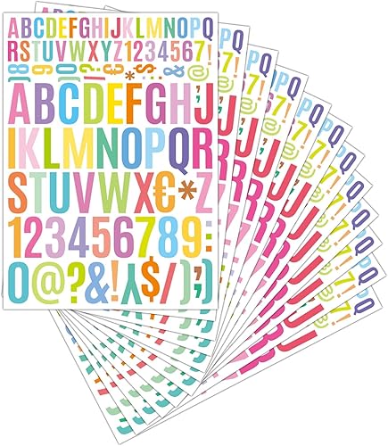 12 hojas de calcomanías de vinilo con letras grandes, autoadhesivas, números del alfabeto, etiquetas de números de buzón, manualidades,