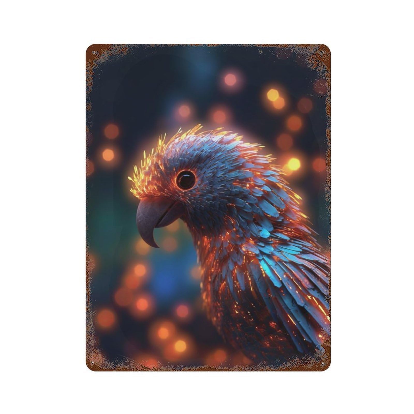 Garage Style Glowing Parrot Aged Metal Wall Plaque 15.7"x11.8", Farmhouse Wall Decor for Bar And Workshop