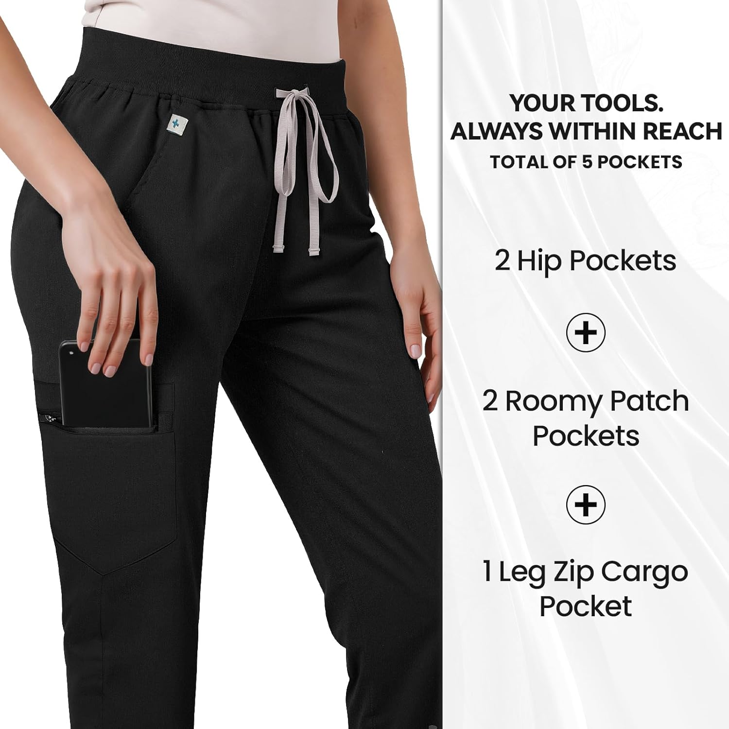 Medical Scrub Pants for Women Jogger Scrub Pants with 5 Pockets Drawstring Cargo Pants Mid-Rise Womens Scrubs Pant - Image 5