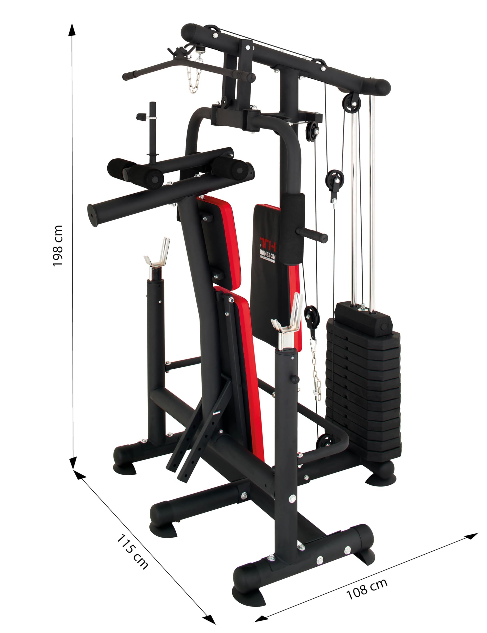 Hansson Sports® Universal Kraftstation Hantelbank Multifunktion mit Hantelablage Latzug Butterfly Beinstrecker Beinbeuger 65kg Gewichten klappbar