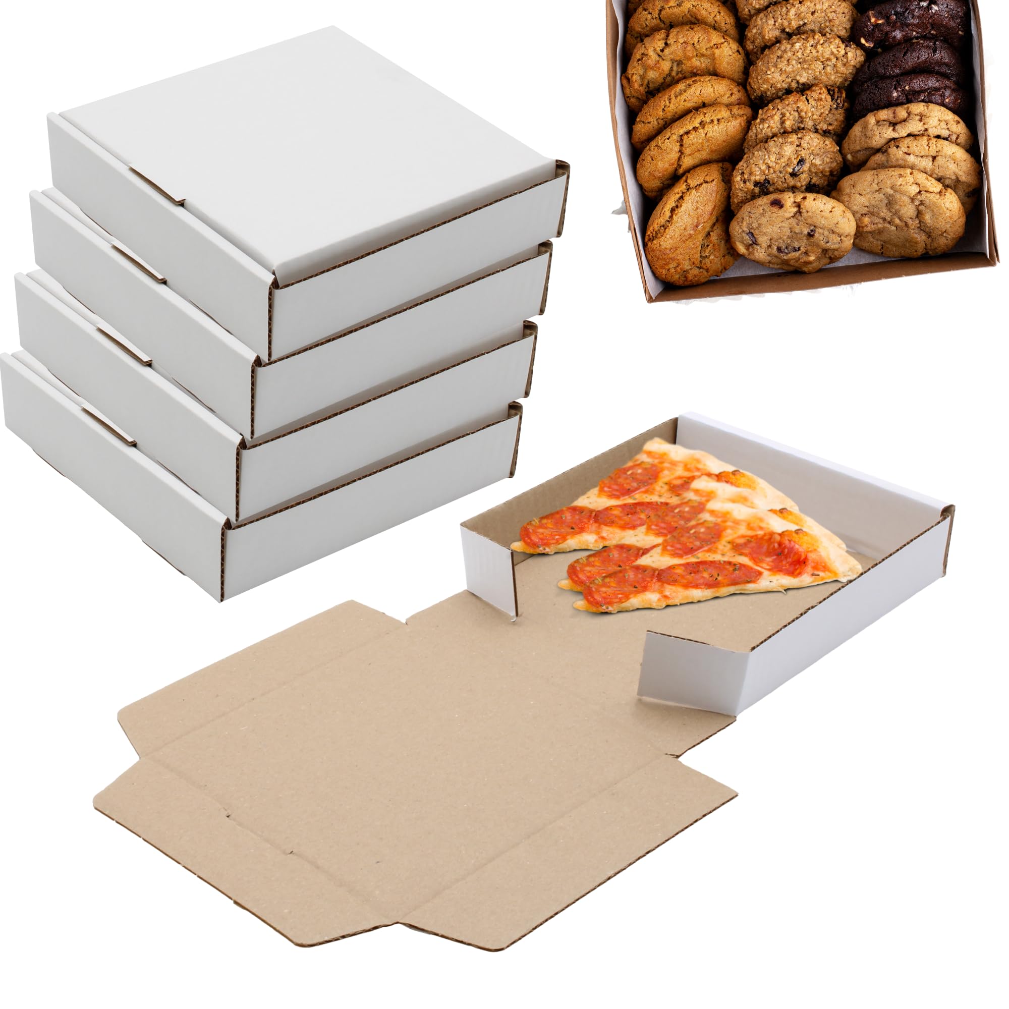 SelfHold White Pizza Boxes Bulk, 13 × 13 × 1.75 inches White Pizza Style Postal Boxes Corrugated Cardboard Pizza Box Takeaway for Pizza, Cake, Cookies, Brownies, Artworks, Food, Etc! (100, 13 inch)
