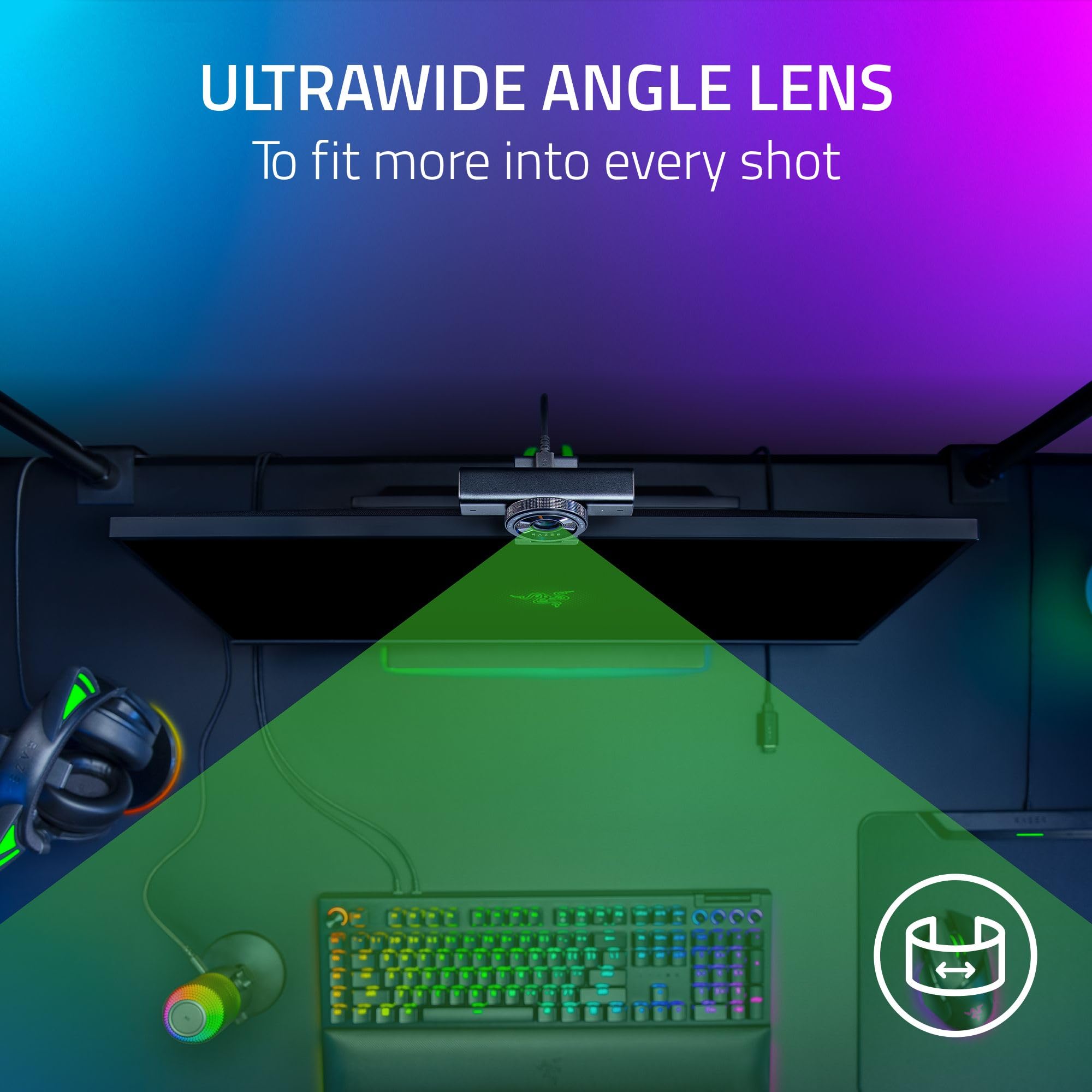 Razer Kiyo V2 - Webcam in streaming: 4K 30 fps, 1080p 60 fps – inquadratura automatica alimentato da IA – microfono integrato – obiettivo angolare ultra ampio – protezione della privacy – Funziona con