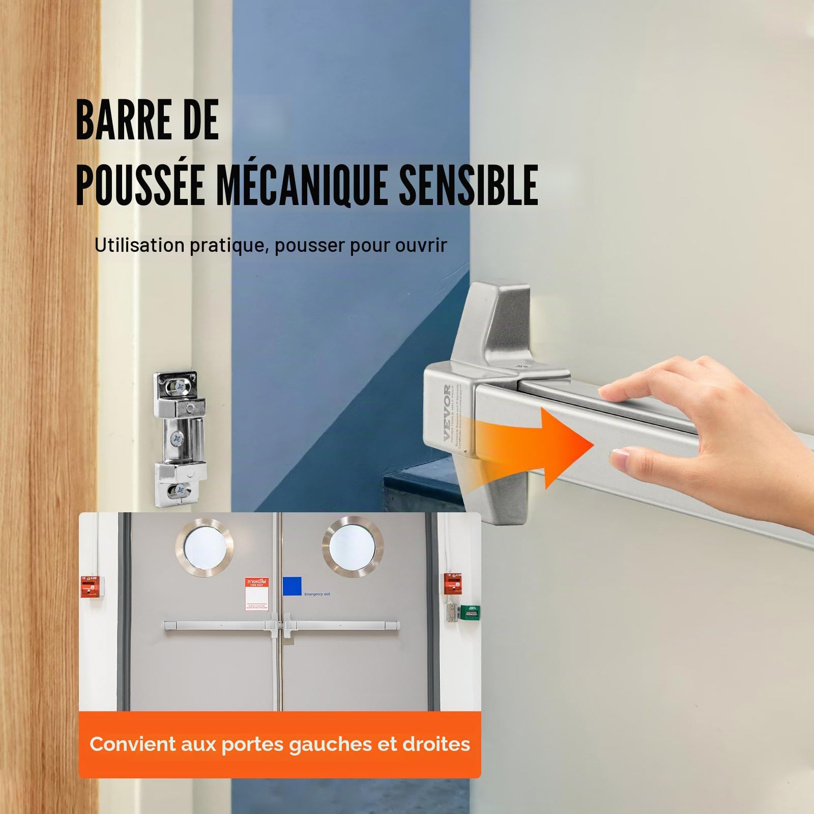 VEVOR Serrure Anti-Panique Universelle pour Porte de Sortie 71-104 cm de Largeur Dispositif Anti-Panique pour Issue de Secours Barre 1 Carré Évacuation Rapide pour Centres Commerciaux Hôpitaux Hôtels
