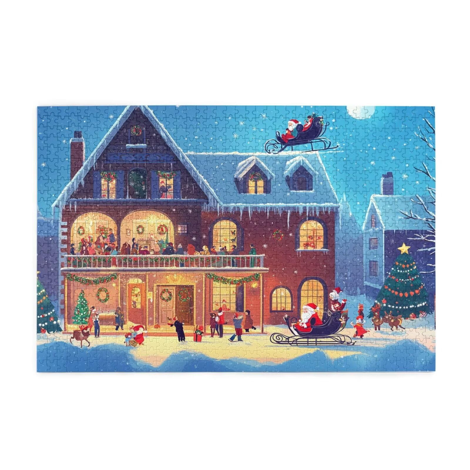 Puzzle 1500 Teile, Puzzle Erwachsene, Holzpuzzle Weihnachten Impossible Jigsaw, Clevere Rätsel, Farbe Jigsaw mit Geschenkbox Verpackung for Room Decor, Geschenke für Frauen Schnee Nacht 87x57cm p-1728